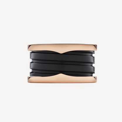 [Perla Lux]ZERO 1 FOUR-BAND LOOPS AND BLACK CERAMIC SPIRAL PINK GOLD RING