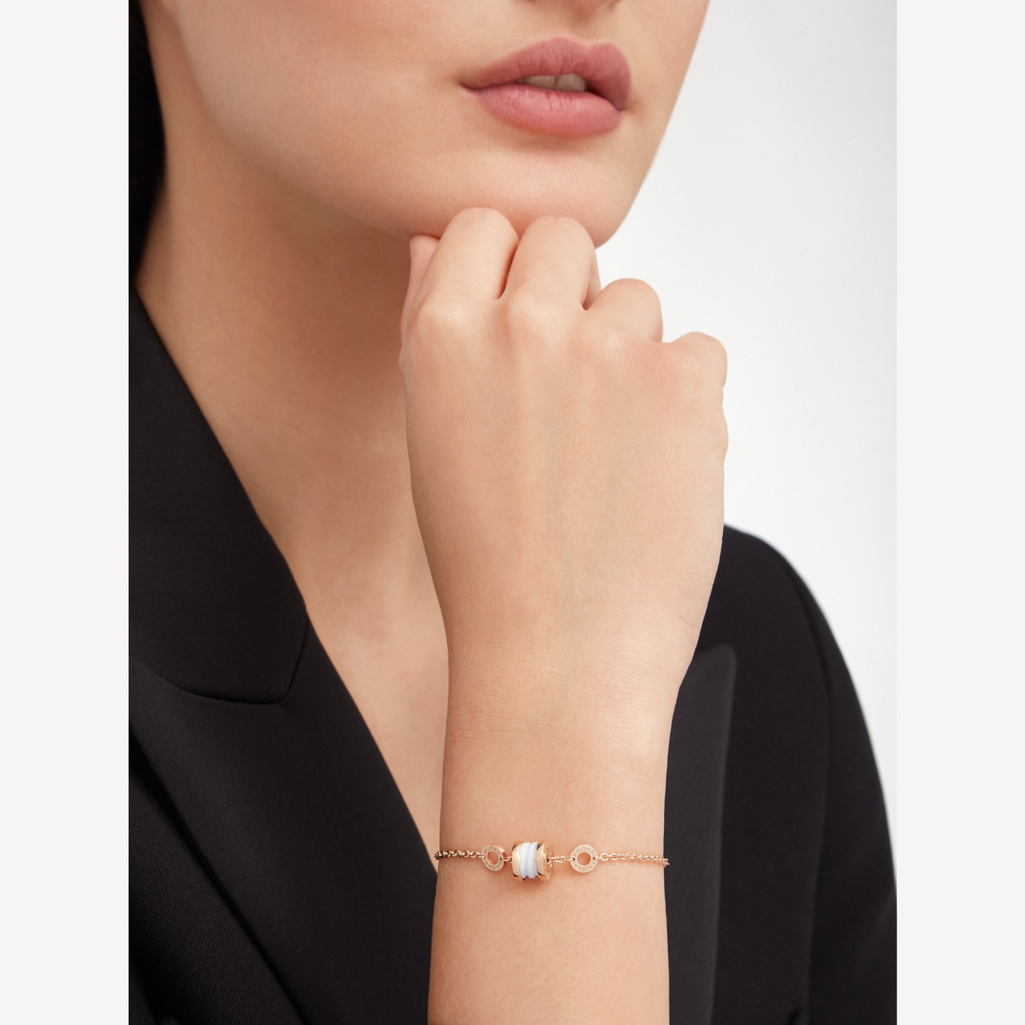 [Perla Lux]ZERO 1 SOFT PINK GOLD AND WHITE CERAMIC BRACELET