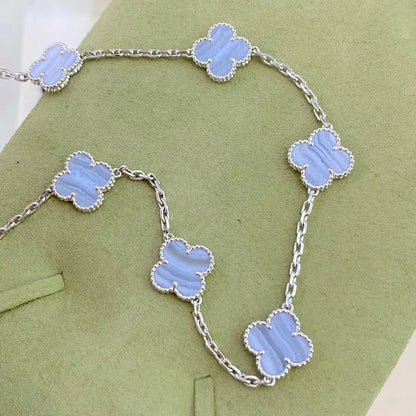 [Perla Lux]CLOVER 10 MOTIFS PURPLE CHALCEDONY NECKLACE