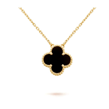 [Perla Lux]CLOVER 15MM BLACK ONYX SINGLE FLOWER NECKLACE