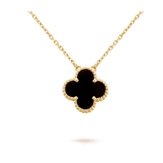 [Perla Lux]CLOVER 15MM BLACK ONYX SINGLE FLOWER NECKLACE