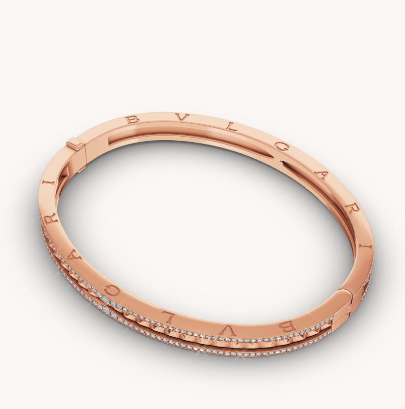 [Perla Lux]ZERO 1 SPIRAL AND PAVED DIAMOND PINK GOLD BRACELET