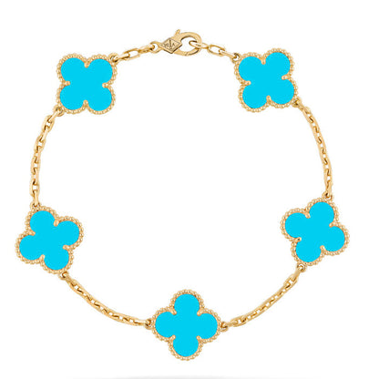 [Perla Lux]CLOVER 5 MOTIFS TURQUOISE BRACELET