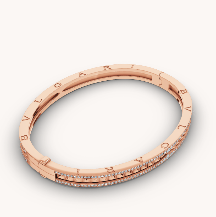 [Perla Lux]ZERO 1 SPIRAL AND PAVED DIAMOND PINK GOLD BRACELET