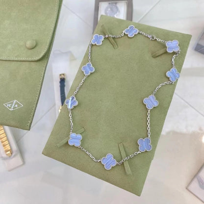 [Perla Lux]CLOVER 10 MOTIFS PURPLE CHALCEDONY NECKLACE