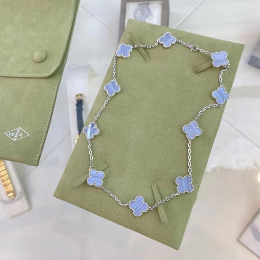 [Perla Lux]CLOVER 10 MOTIFS PURPLE CHALCEDONY NECKLACE