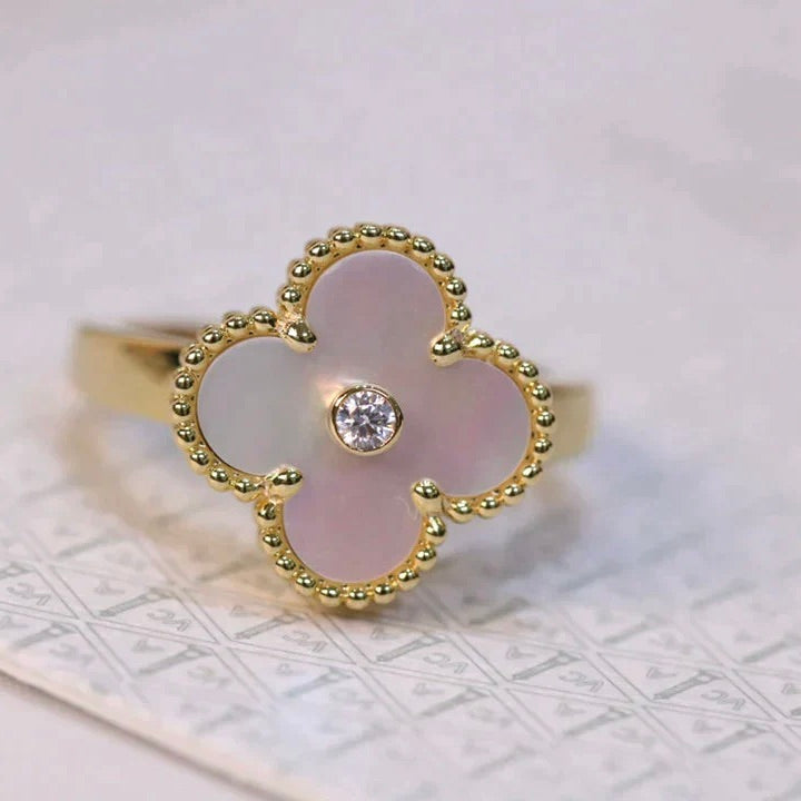 [Perla Lux]CLOVER PINK MOP RING GOLD DIAMOND