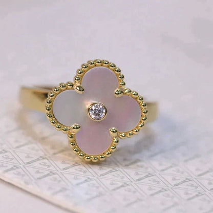 [Perla Lux]CLOVER PINK MOP RING GOLD DIAMOND