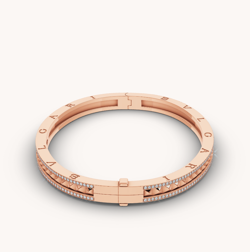[Perla Lux]ZERO 1 SPIRAL AND PAVED DIAMOND PINK GOLD BRACELET