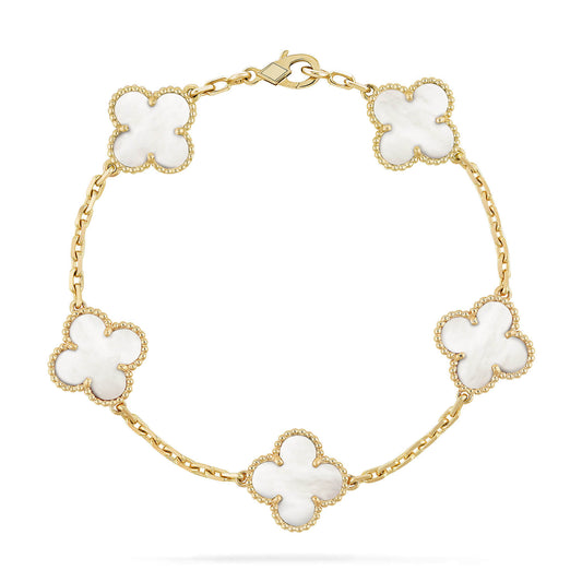 [Perla Lux]CLOVER  5 MOTIF WHITE MOP BRACELET