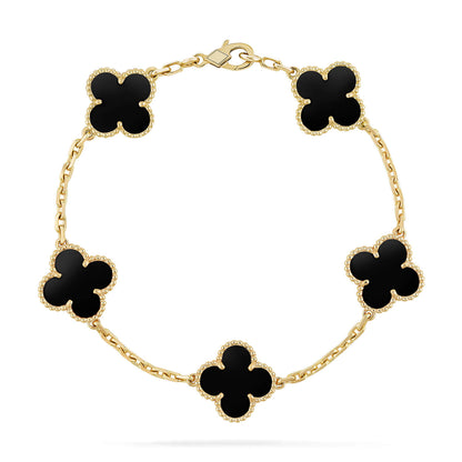 [Perla Lux]CLOVER  5 MOTIFS BLACK ONYX BRACELET