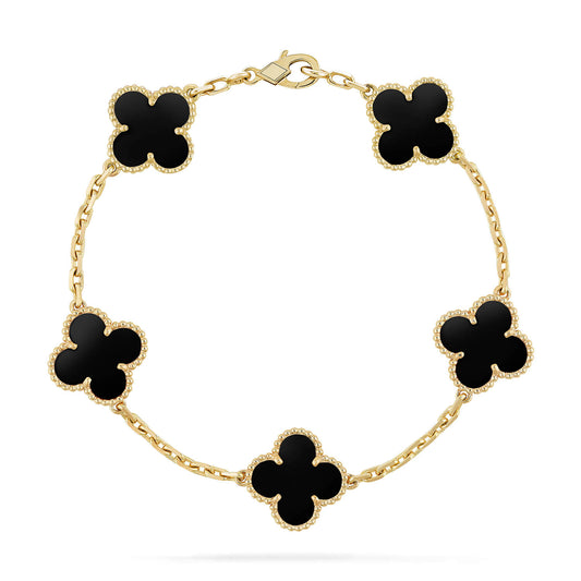 [Perla Lux]CLOVER  5 MOTIFS BLACK ONYX BRACELET