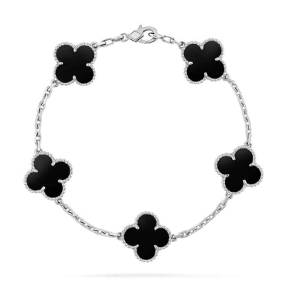 [Perla Lux]CLOVER 5 MOTIF ONYXS  BRACELET SILVER