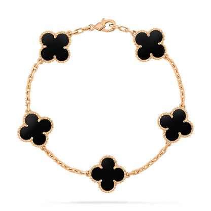 [Perla Lux]CLOVER  5 MOTIFS BLACK ONYX BRACELET