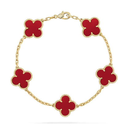 [Perla Lux]CLOVER 5 MOTIFS RED AGATE  BRACELET