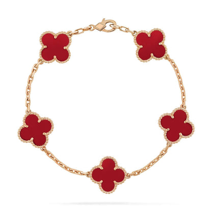 [Perla Lux]CLOVER 5 MOTIFS RED AGATE  BRACELET