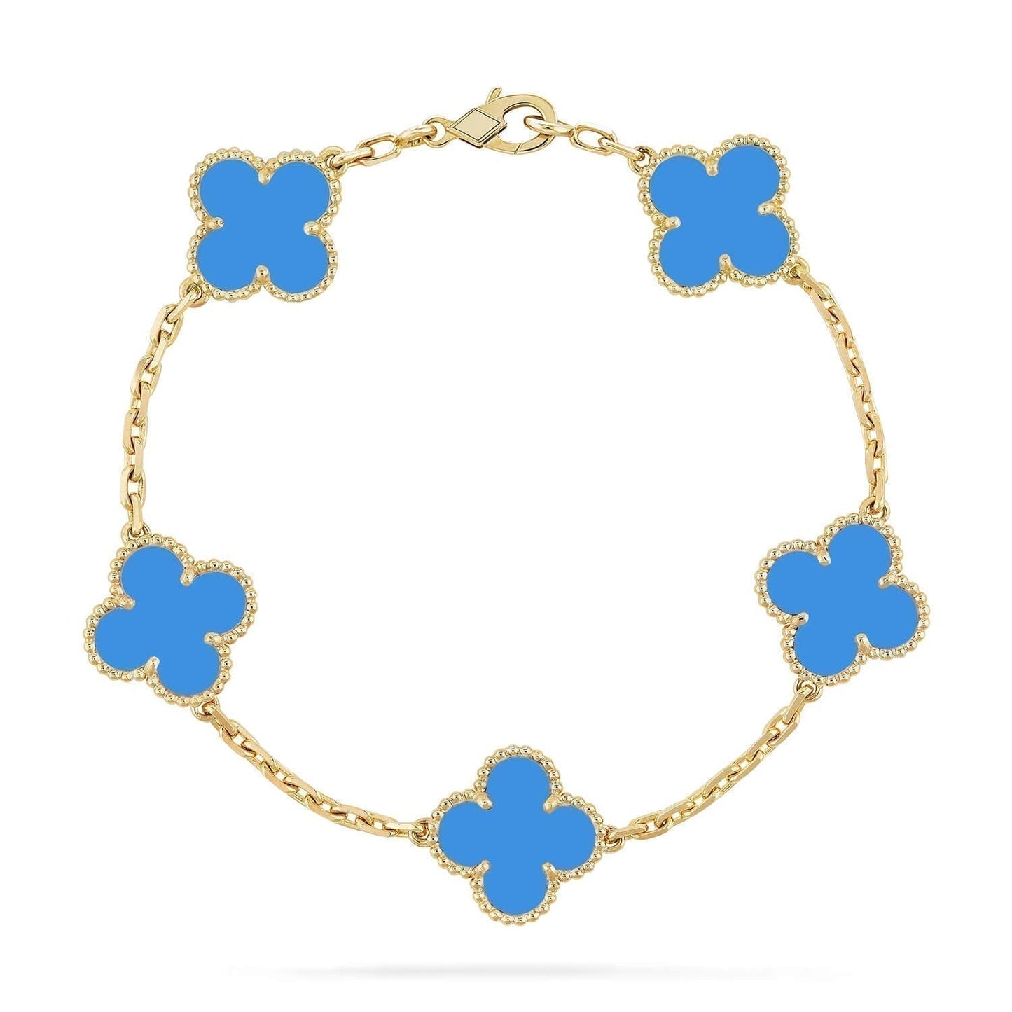 [Perla Lux]CLOVER 5 MOTIFS BLUE AGATE BRACELET