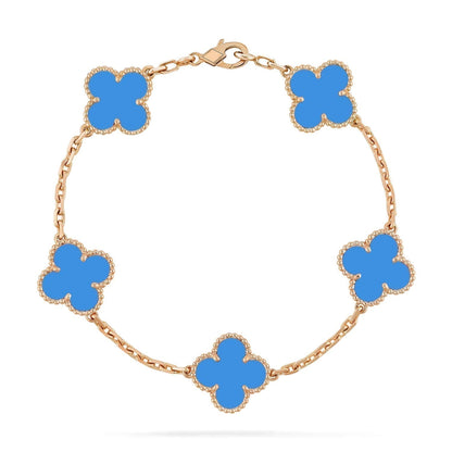 [Perla Lux]CLOVER 5 MOTIFS BLUE AGATE BRACELET