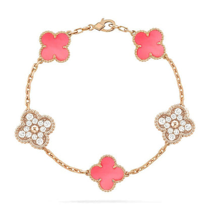 [Perla Lux]CLOVER 5 MOTIF DIAMOND PINK MOP PINK GOLD BRACELET