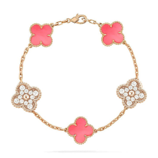 [Perla Lux]CLOVER 5 MOTIF DIAMOND PINK MOP PINK GOLD BRACELET
