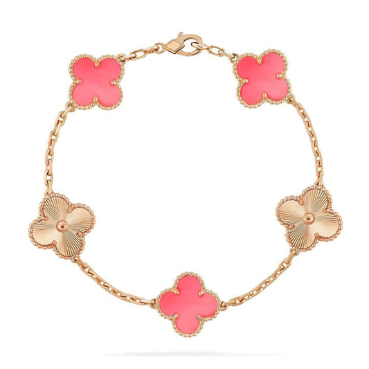 [Perla Lux]CLOVER BRACELET 5 MOTIF PINK AND PINK GOLD