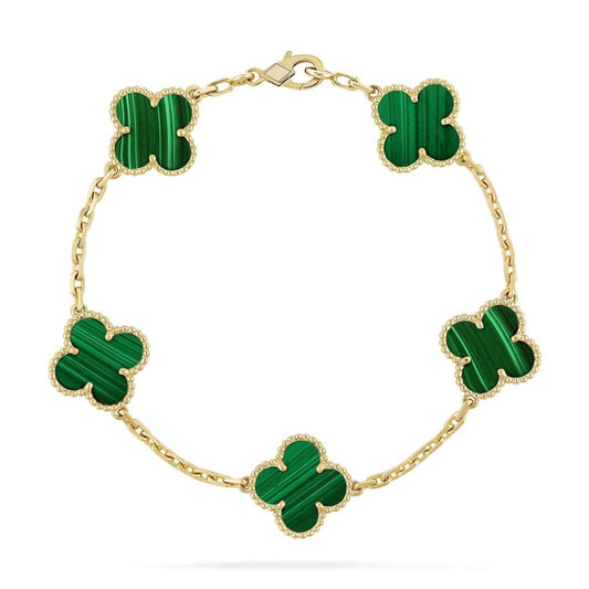 [Perla Lux]CLOVER 5 MOTIFS MALACHITE BRACELET