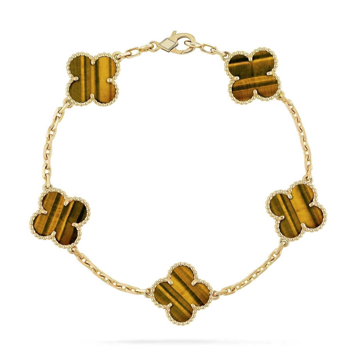 [Perla Lux]CLOVER  5 MOTIFS TIGER EYE BRACELET