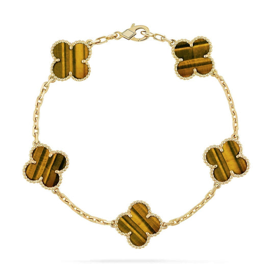 [Perla Lux]CLOVER  5 MOTIFS TIGER EYE BRACELET