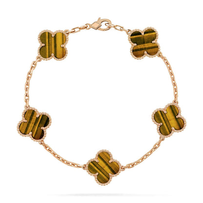 [Perla Lux]CLOVER  5 MOTIFS TIGER EYE BRACELET