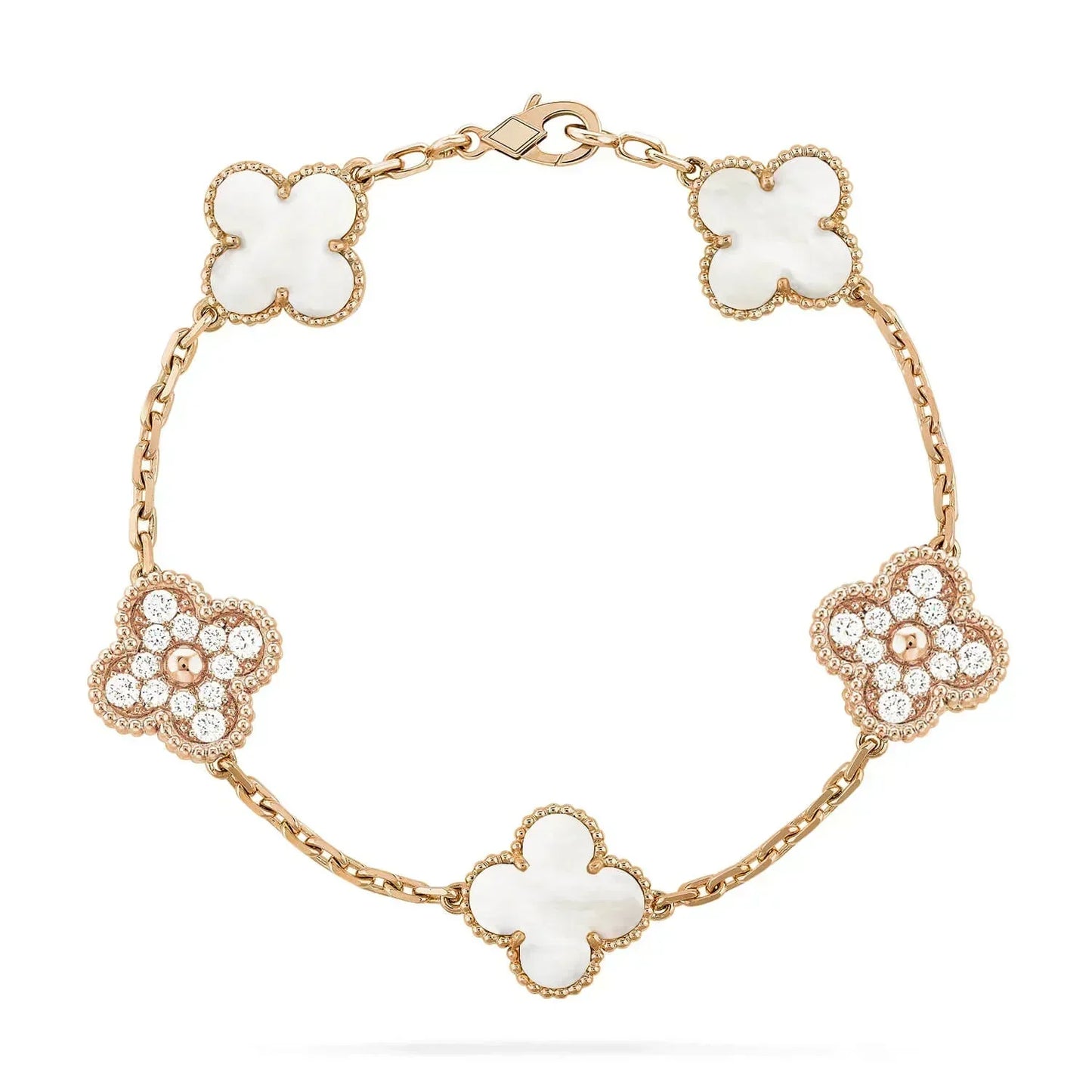[Perla Lux]CLOVER BRACELET 5 MOTIF WHITE MOP DIAMOND