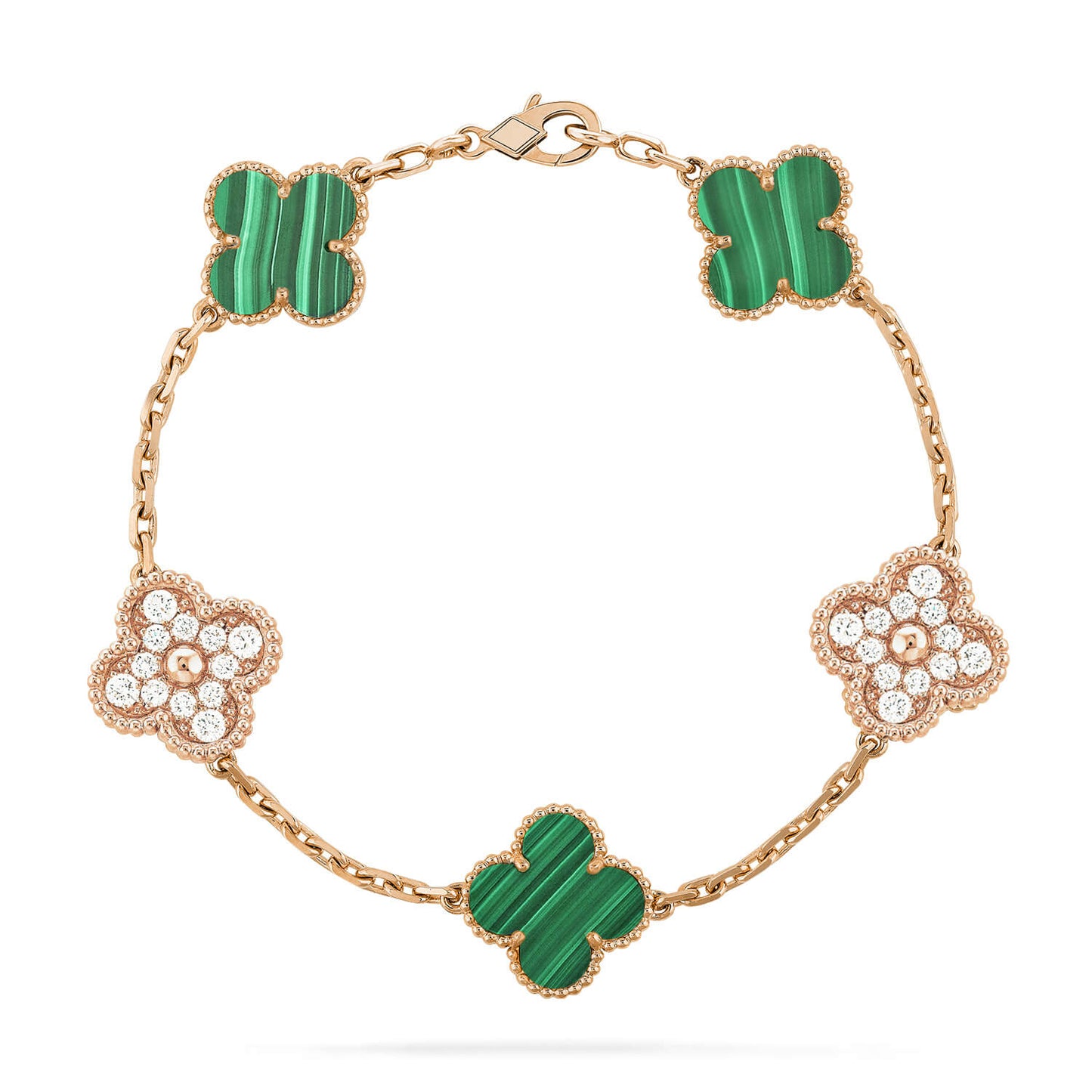 [Perla Lux]CLOVER  5 MOTIF MALACHITE DIAMOND BRACELET