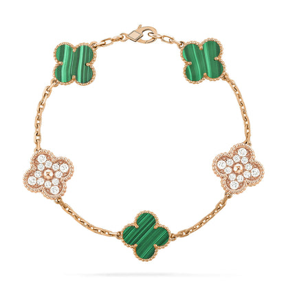 [Perla Lux]CLOVER  5 MOTIF MALACHITE DIAMOND BRACELET