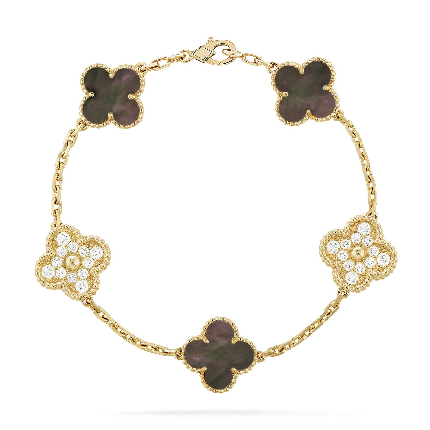 [Perla Lux]CLOVER 5 MOTIF GRAY MOP DIAMOND BRACELET