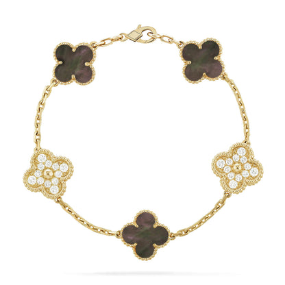 [Perla Lux]CLOVER 5 MOTIF GRAY MOP DIAMOND BRACELET