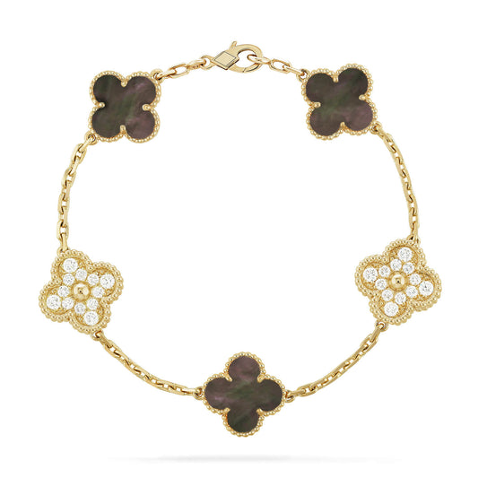 [Perla Lux]CLOVER 5 MOTIF GRAY MOP DIAMOND BRACELET