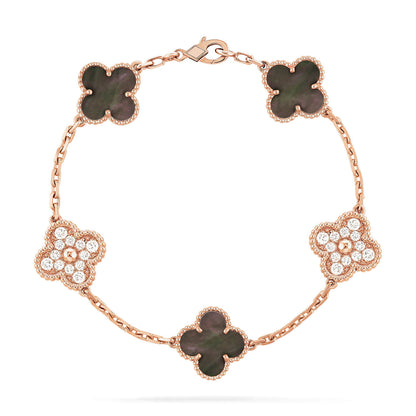 [Perla Lux]CLOVER 5 MOTIF GRAY MOP DIAMOND BRACELET
