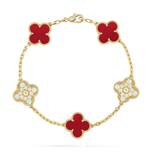 [Perla Lux]CLOVER 5 MOTIFS CARNELIAN DIAMOND BRACELET
