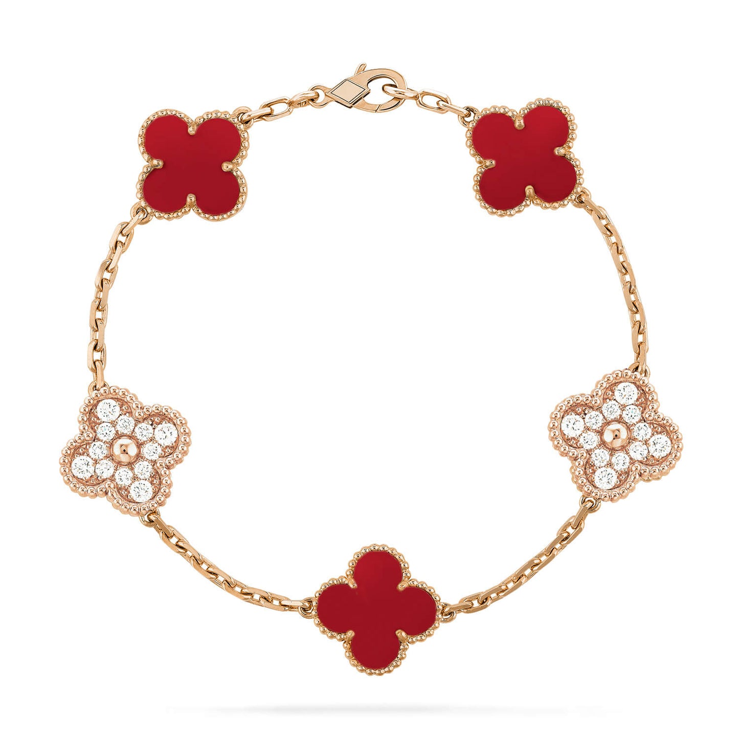 [Perla Lux]CLOVER 5 MOTIFS CARNELIAN DIAMOND BRACELET