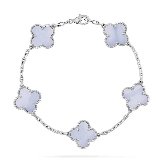 [Perla Lux]CLOVER  5 MOTIF PURPLE CHALCEDONY BRACELET SILVER