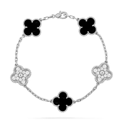 [Perla Lux]CLOVER 5 MOTIF ONYXS DIAMOND BRACELET SILVER