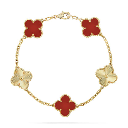 [Perla Lux]CLOVER  5 MOTIFS CARNELIAN GOLD BRACELET