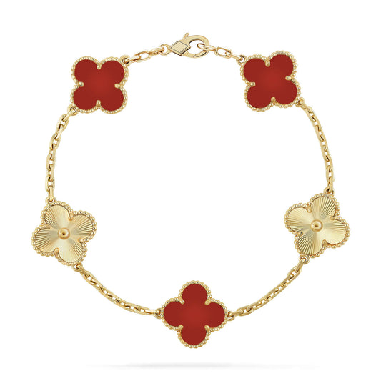 [Perla Lux]CLOVER  5 MOTIFS CARNELIAN GOLD BRACELET