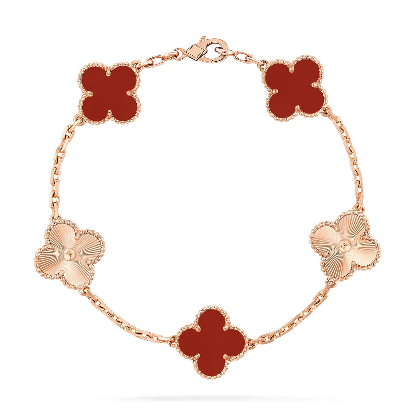 [Perla Lux]CLOVER  5 MOTIFS CARNELIAN GOLD BRACELET