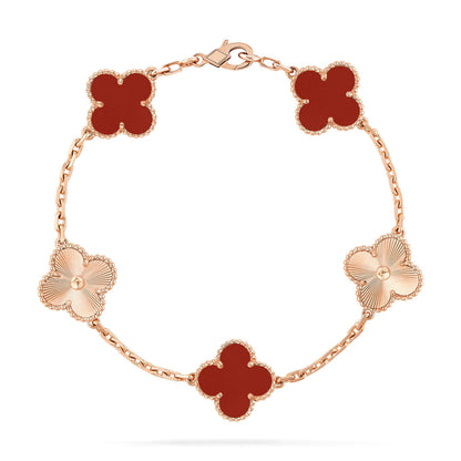 [Perla Lux]CLOVER  5 MOTIFS CARNELIAN GOLD BRACELET