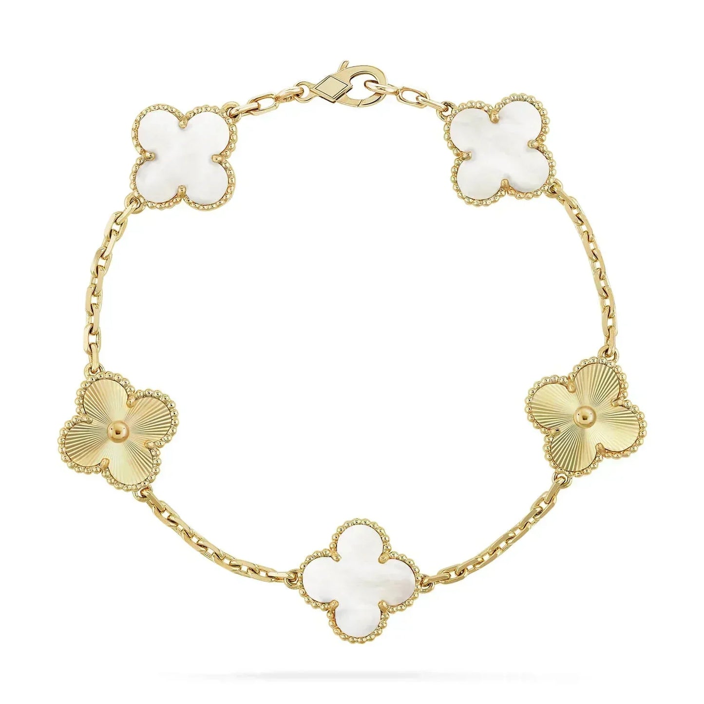 [Perla Lux]CLOVER BRACELET 5 MOTIF WHITE MOP PINK GOLD