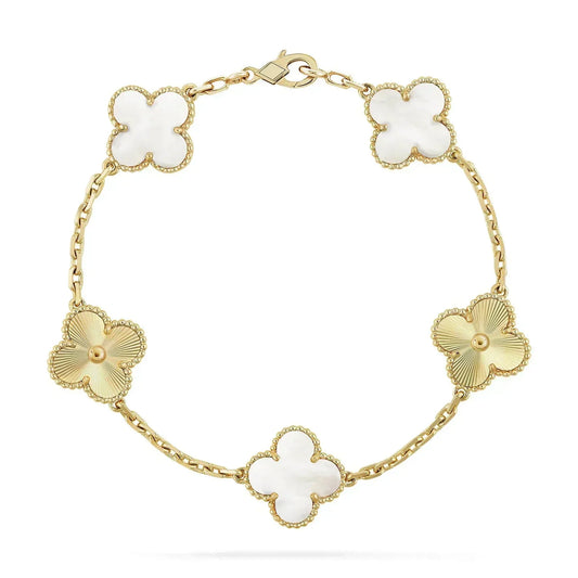 [Perla Lux]CLOVER BRACELET 5 MOTIF WHITE MOP PINK GOLD