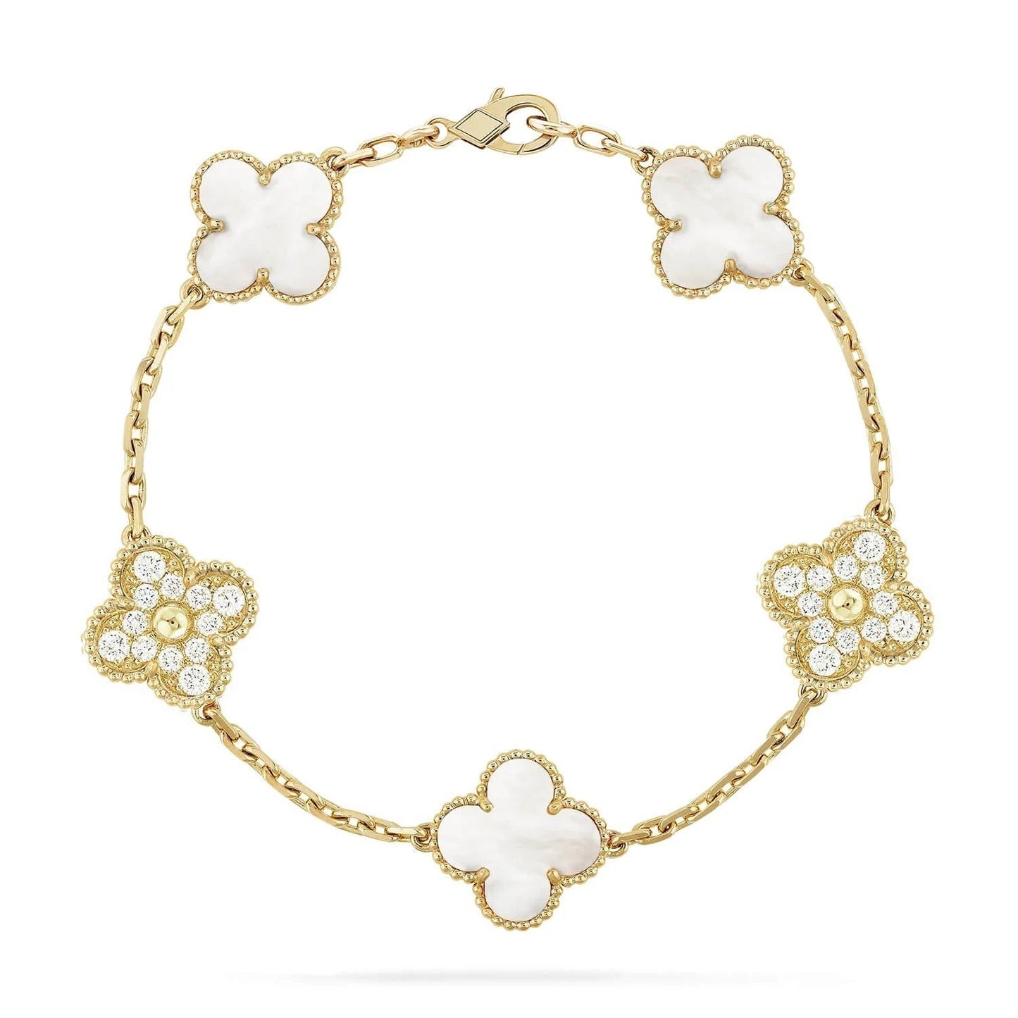 [Perla Lux]CLOVER BRACELET 5 MOTIF WHITE MOP DIAMOND