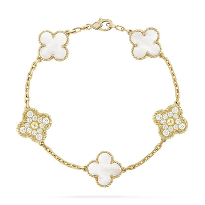 [Perla Lux]CLOVER BRACELET 5 MOTIF WHITE MOP DIAMOND