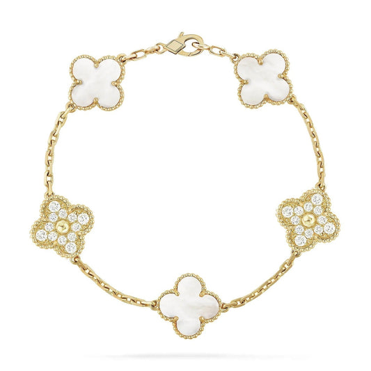 [Perla Lux]CLOVER BRACELET 5 MOTIF WHITE MOP DIAMOND