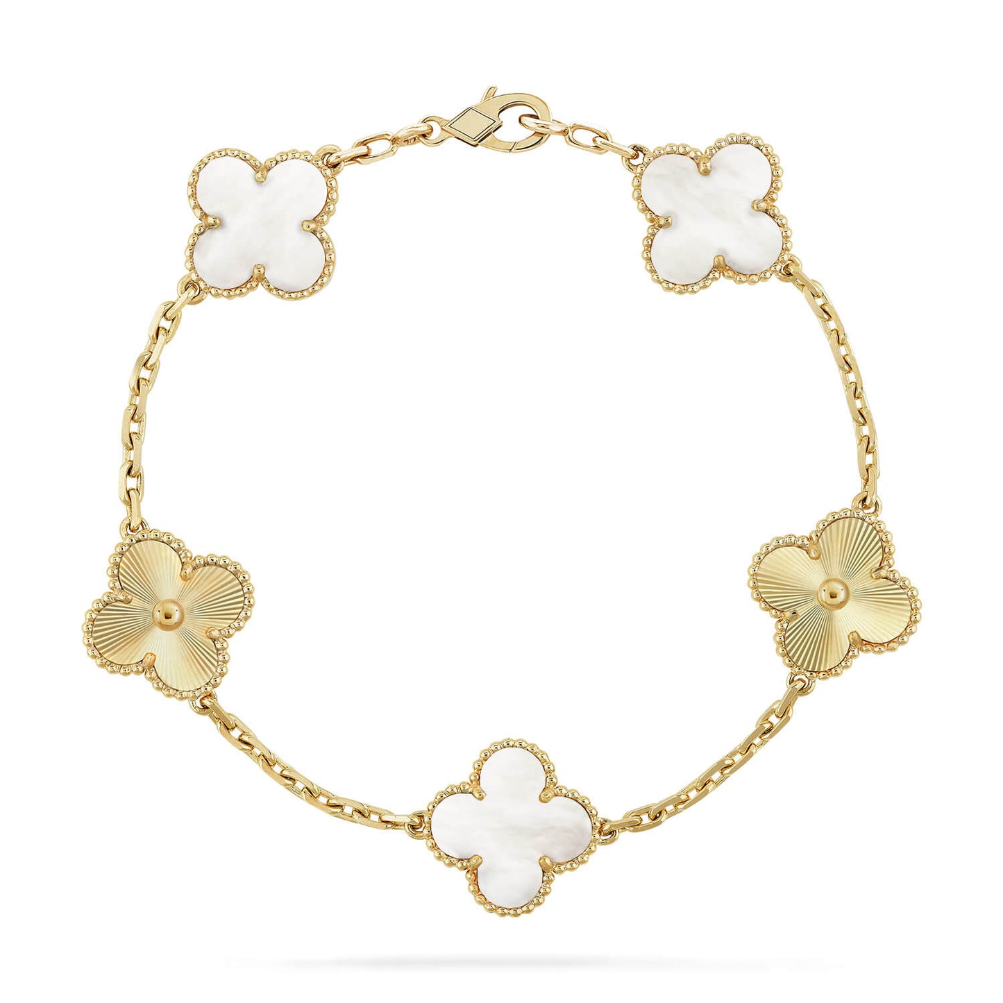 [Perla Lux]CLOVER 5 MOTIF WHITE MOP LASER BRACELET